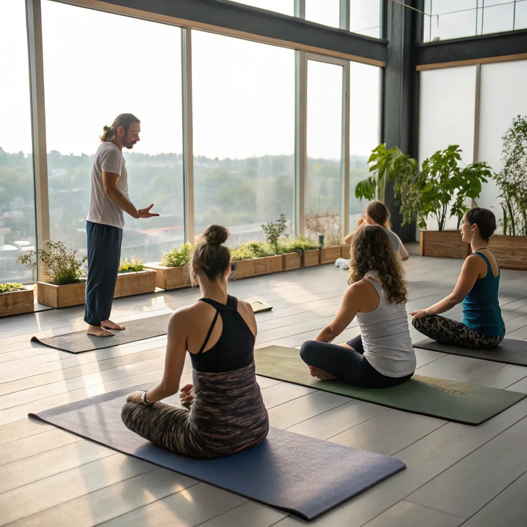 Yoga class in session with expert instructor